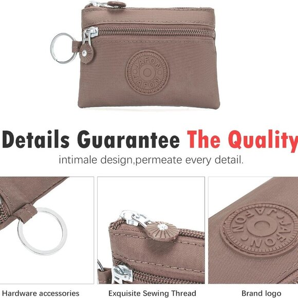 Chic Waterproof Coin Purse - 2-Layer Oxford Cloth Pouch for Women in Green+Khaki - Picture 6 of 7